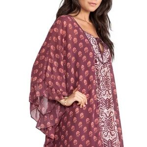 Free People Marla Dreams Red Boho Festival Print Chiffon Tunic Mini Dress small